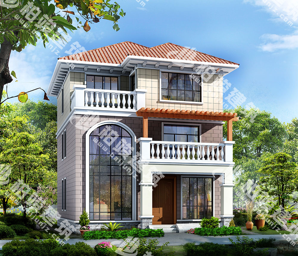 農(nóng)村三層簡(jiǎn)歐風(fēng)自建房設(shè)計(jì)圖，造型清新別致，內(nèi)部9房設(shè)計(jì)