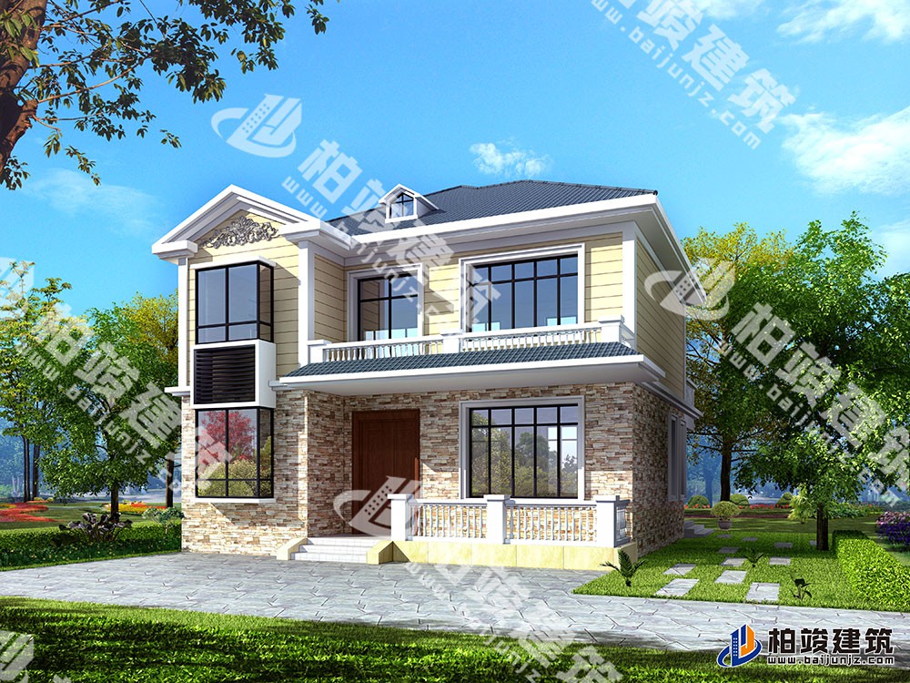 二層簡(jiǎn)歐風(fēng)農(nóng)村自建房設(shè)計(jì)圖，造型清雅大方，內(nèi)部人性化設(shè)計(jì)