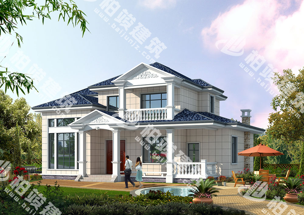 農(nóng)村二層簡歐風別墅設(shè)計圖紙，屋頂設(shè)計很別致