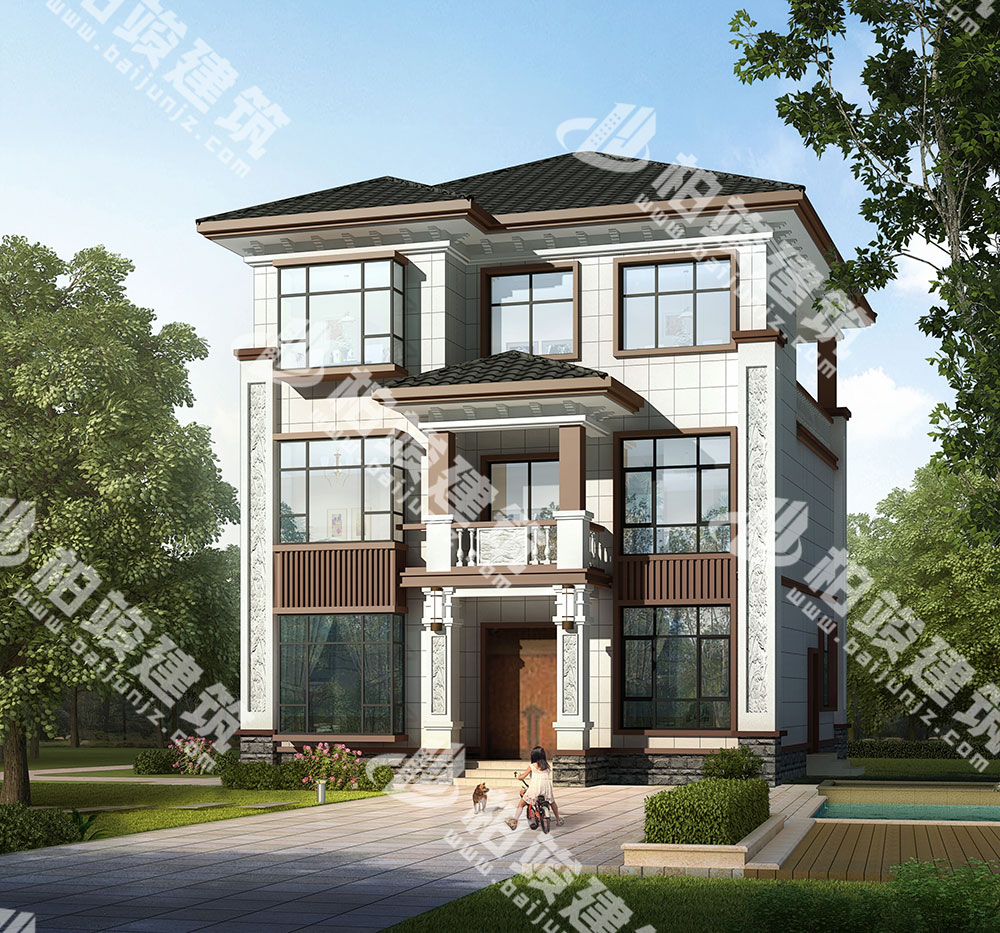 開間9.80米的三層簡歐風自建房設(shè)計圖，戶型大氣