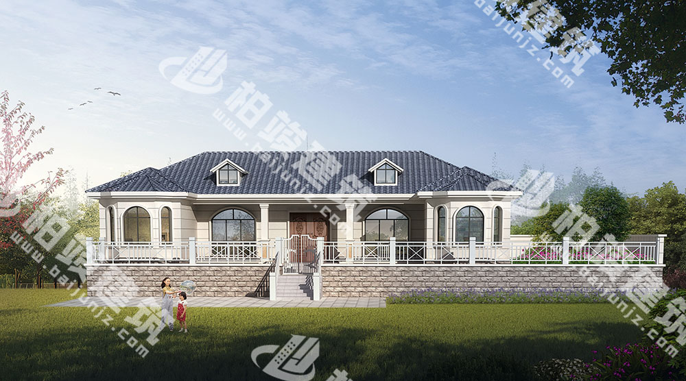 一層簡歐風農(nóng)村自建房設(shè)計圖紙，經(jīng)典對稱設(shè)計帶庭院