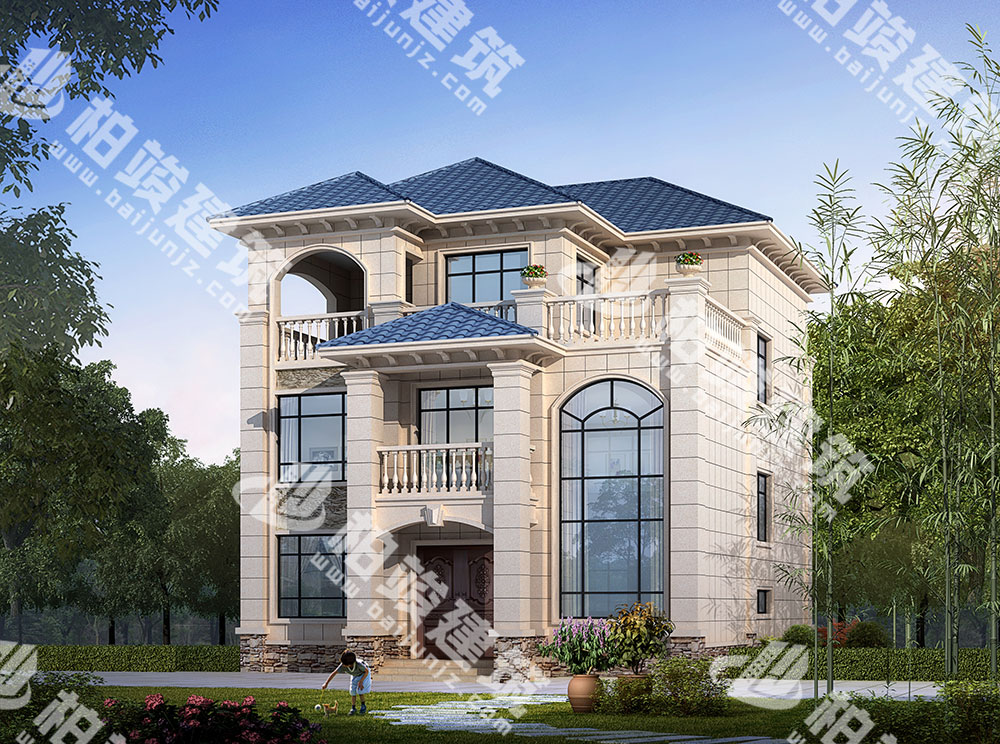 農(nóng)村三層簡(jiǎn)歐風(fēng)別墅設(shè)計(jì)圖，外形典雅，內(nèi)部7室