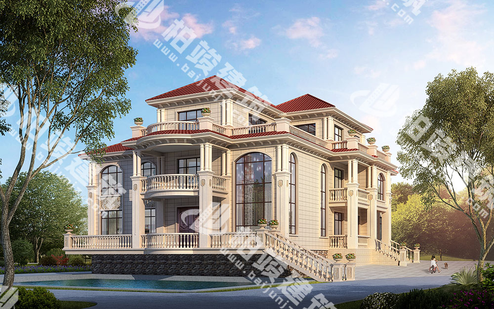 豪華三層農(nóng)村別墅，簡(jiǎn)歐風(fēng)格，復(fù)式客廳帶超高落地窗，大占地有大氣派