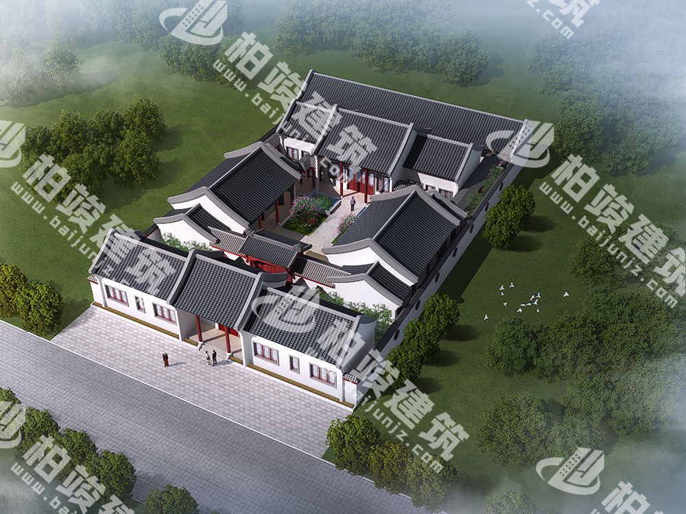 農(nóng)村自建四合院設(shè)計(jì)圖，三進(jìn)院落，占地1292㎡，內(nèi)部15室