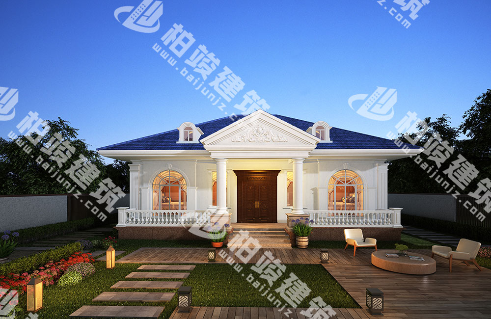 農(nóng)村一層簡歐風(fēng)別墅設(shè)計圖，大氣對稱設(shè)計，帶鍋爐房、火炕臥室