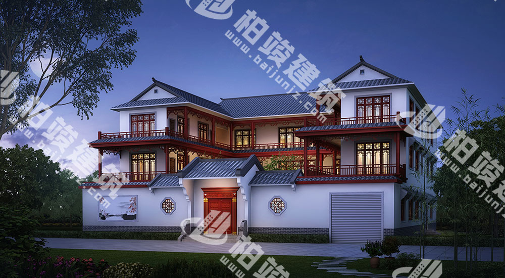 一進三層新古典風(fēng)格四合院設(shè)計圖，13室7廳12衛(wèi)，帶電梯、車庫