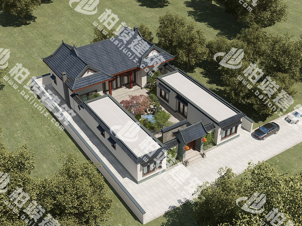 農(nóng)村自建四合院設(shè)計圖，中式庭院帶池，五臥室設(shè)計