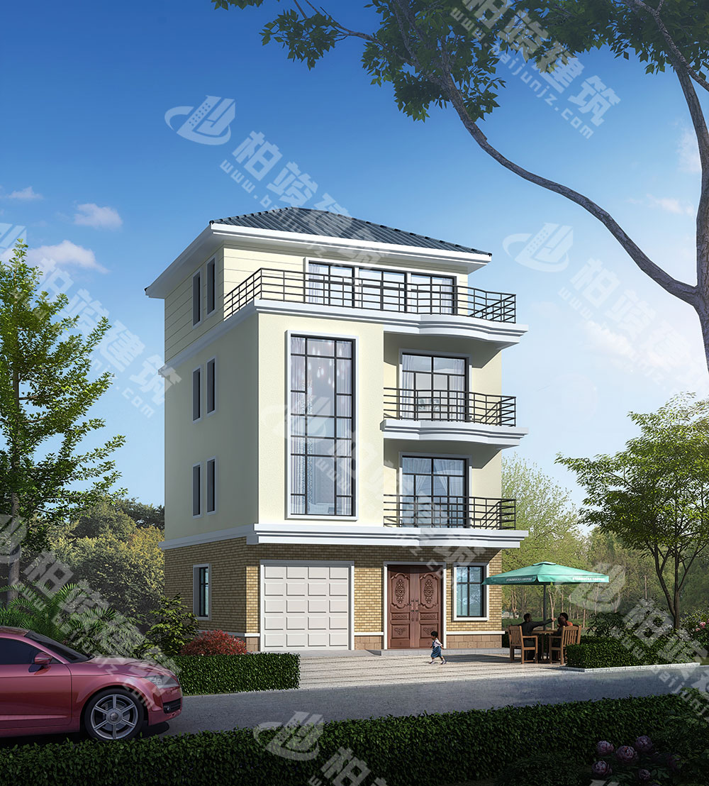 農(nóng)村四層別墅設(shè)計圖，小開間小占地，帶雙層落地窗、車庫、屋頂花園