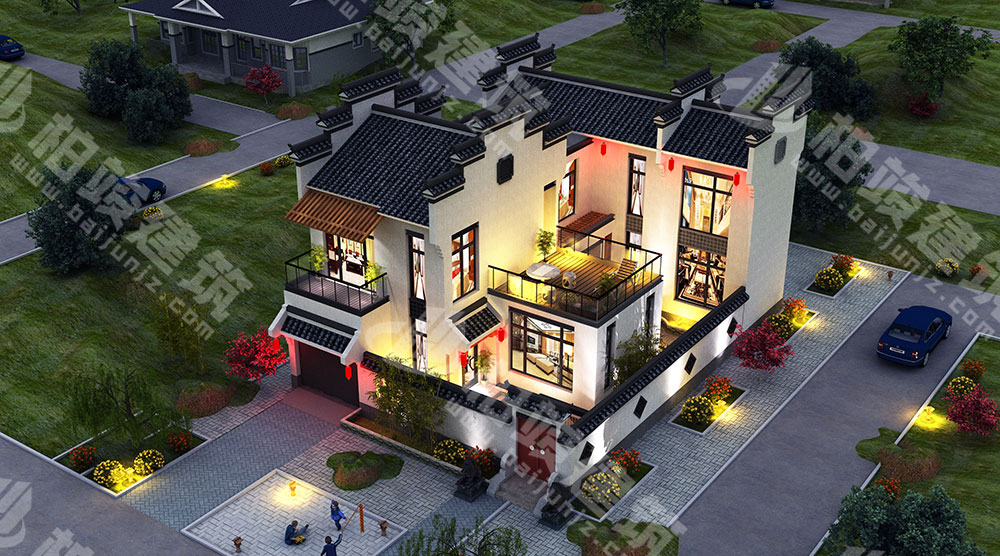 農(nóng)村自建二層新中式別墅，造型別致古樸，風(fēng)水好，帶庭院