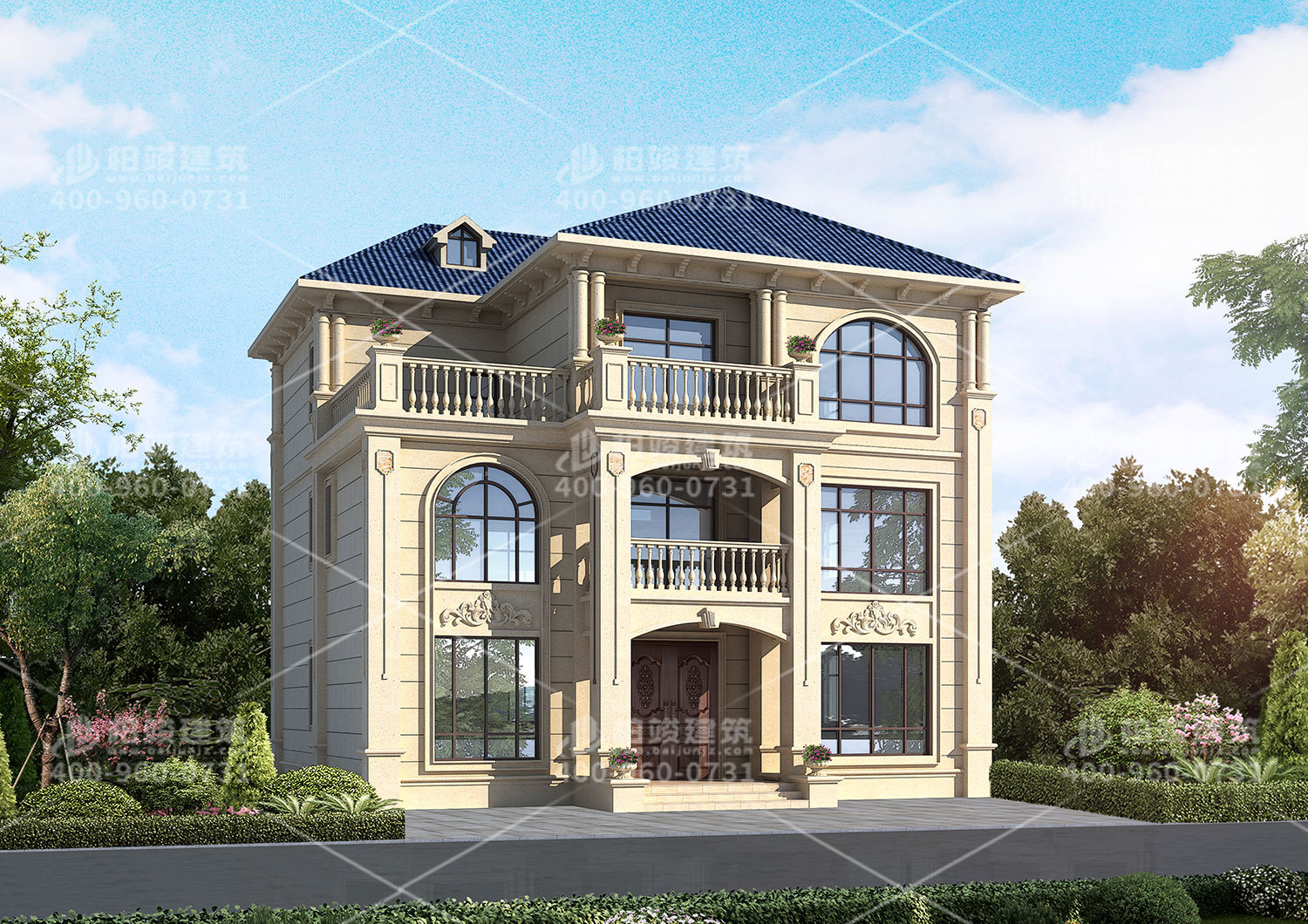 農(nóng)村別墅效果圖，三層歐式別墅設(shè)計(jì)。