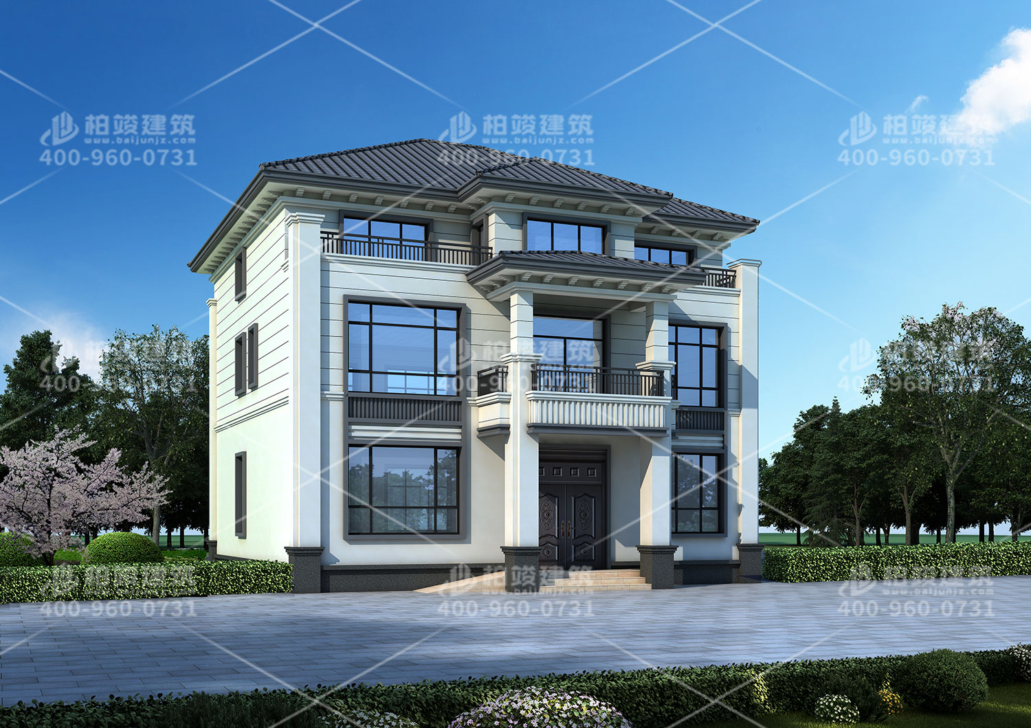 雙拼自建房設(shè)計(jì)圖，帶小車庫(kù)方便停車。