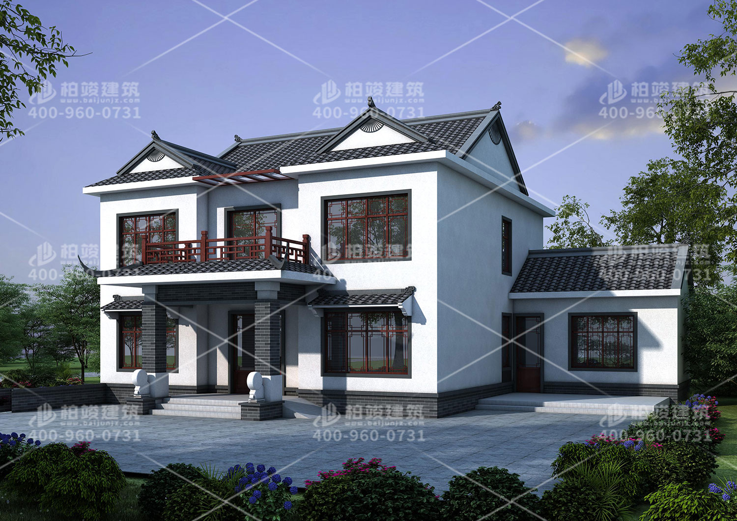 帶欄桿的二層中式設(shè)計(jì)，獨(dú)特的魅力。