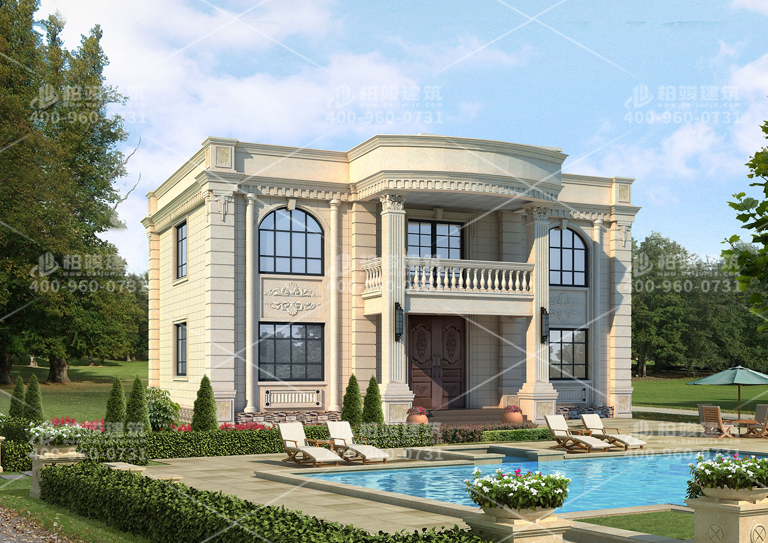 二層別墅設(shè)計(jì)效果圖，帶羅馬柱。