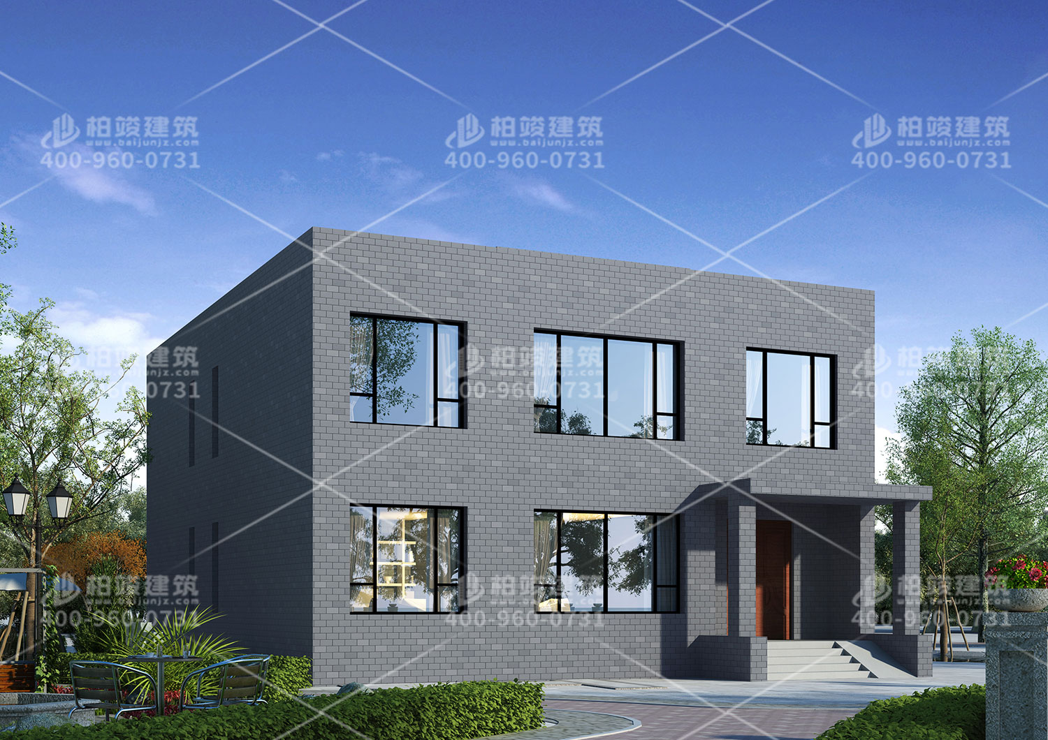 二層豪華別墅設(shè)計(jì)，平房頂設(shè)計(jì)。