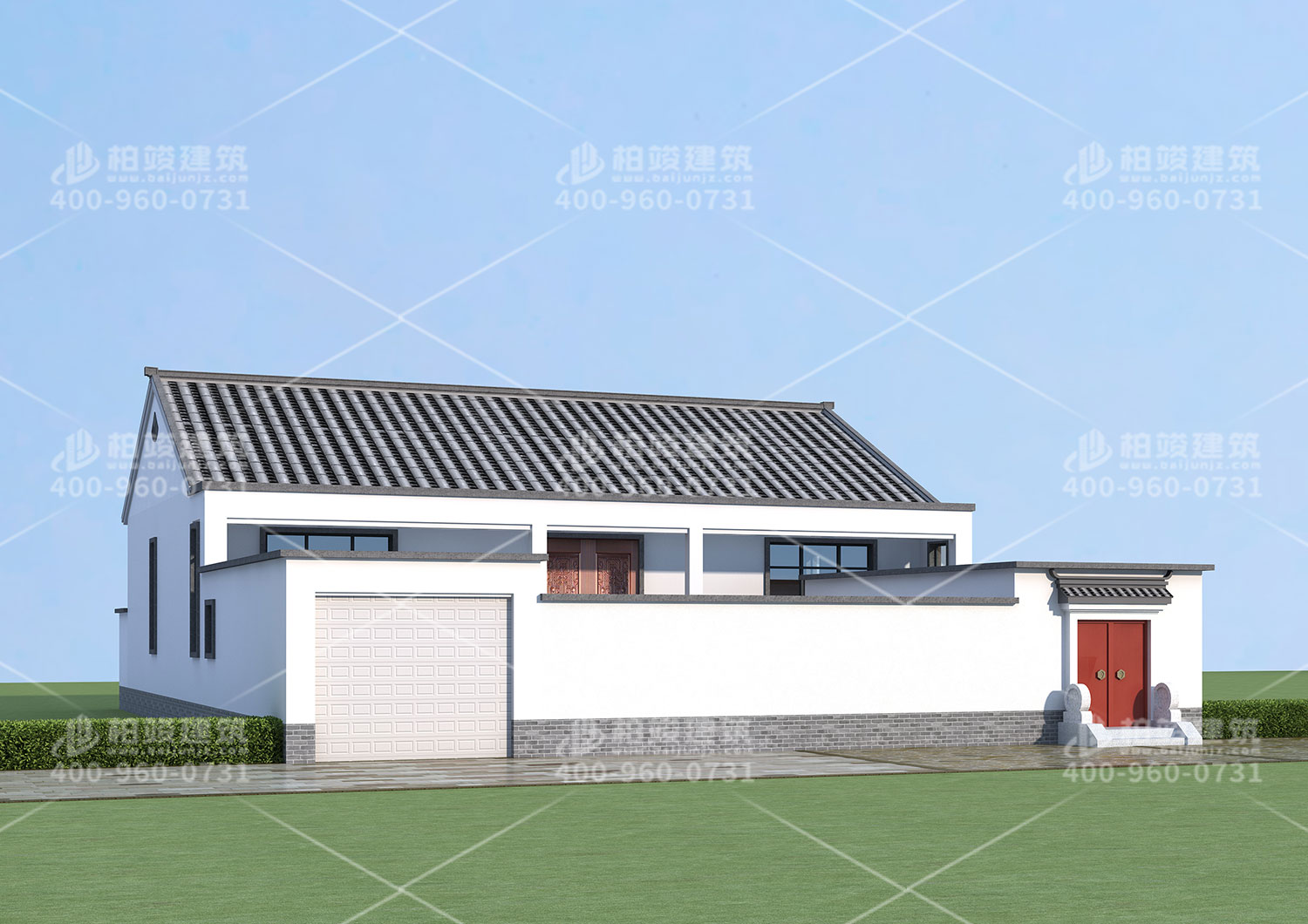 中式別墅設計圖，帶院子和地下室。