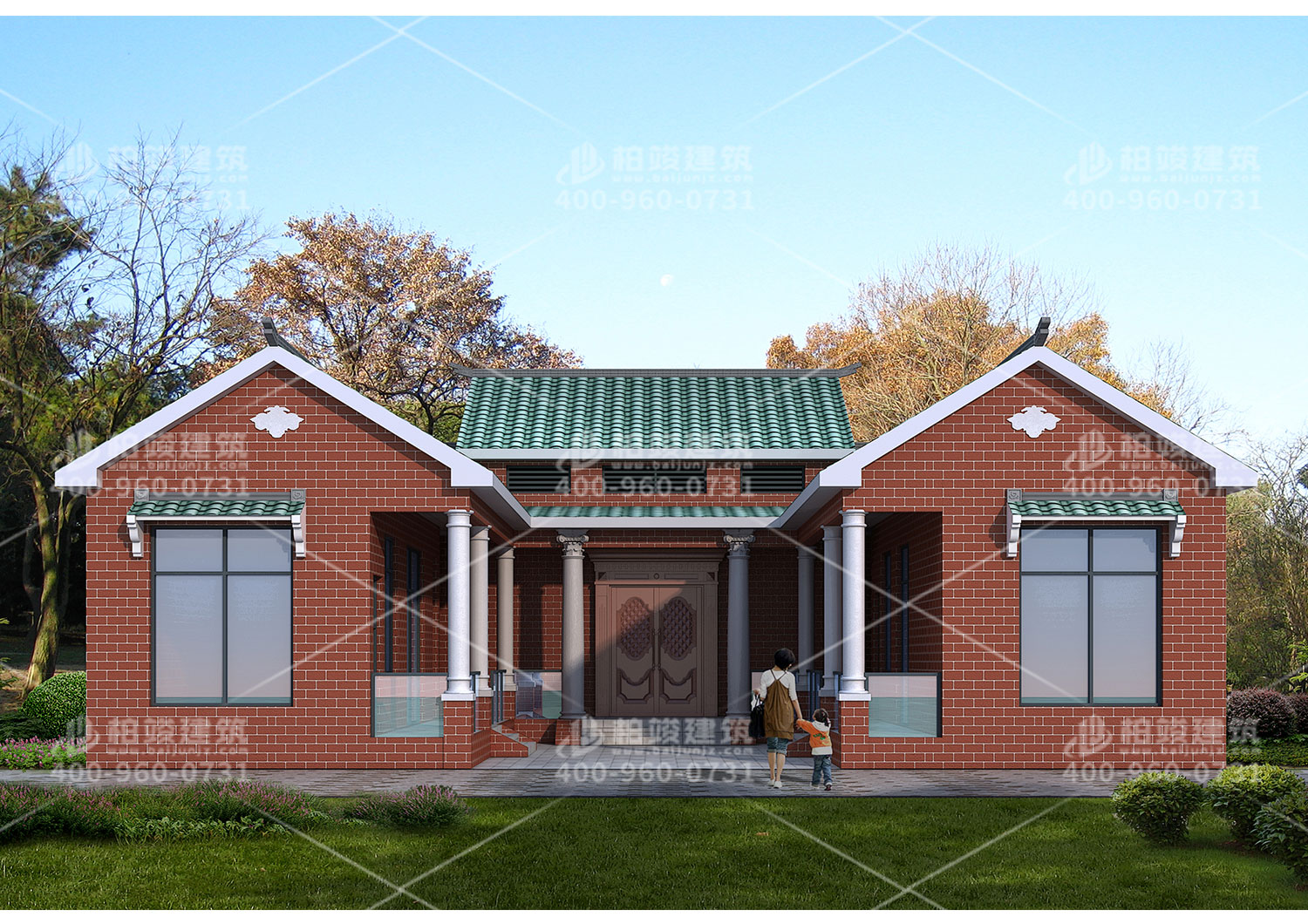 一層鄉(xiāng)村別墅設(shè)計圖，帶院子。