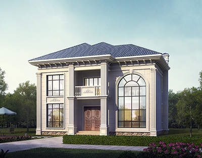 二層歐式小別墅設(shè)計(jì)圖，帶坡屋頂。