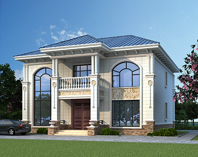 二層歐式樓房設(shè)計圖，白色和淡金色完美搭配。