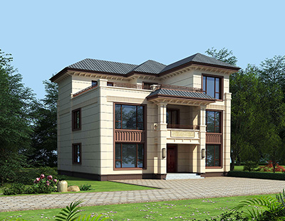 三層歐式樓房設(shè)計(jì)圖，帶大露臺(tái)。