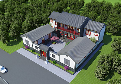 鄉(xiāng)村中式四合院設(shè)計(jì)圖，帶灶火房。