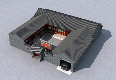 鄉(xiāng)村四合院設(shè)計(jì)圖，帶影壁墻和后花園。