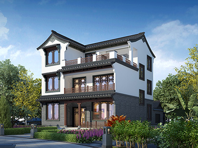 中式三層別墅設(shè)計(jì)圖，帶田園小院子