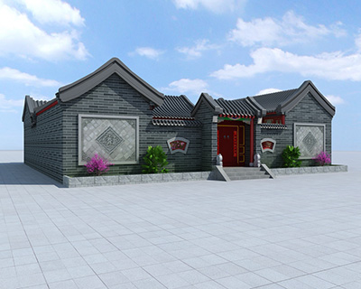 農(nóng)村中式四合院，帶堂屋。