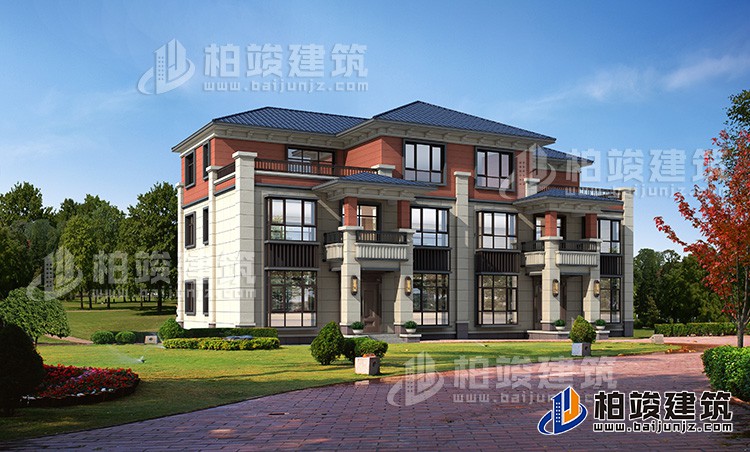 三層農(nóng)村房屋設(shè)計圖，雙拼別墅