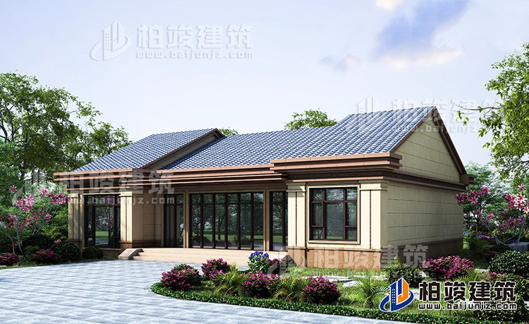 一層歐式別墅設計，帶衣帽間和茶室。