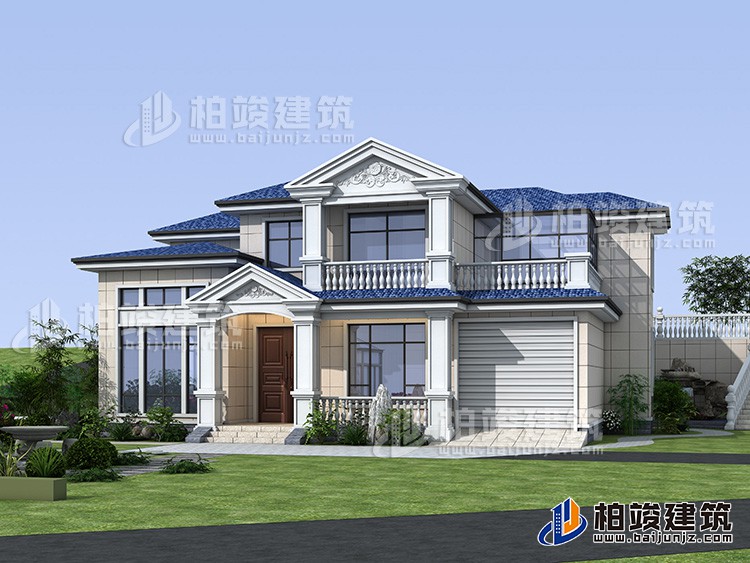 鄉(xiāng)村二層自建房設(shè)計(jì)圖，帶車庫。