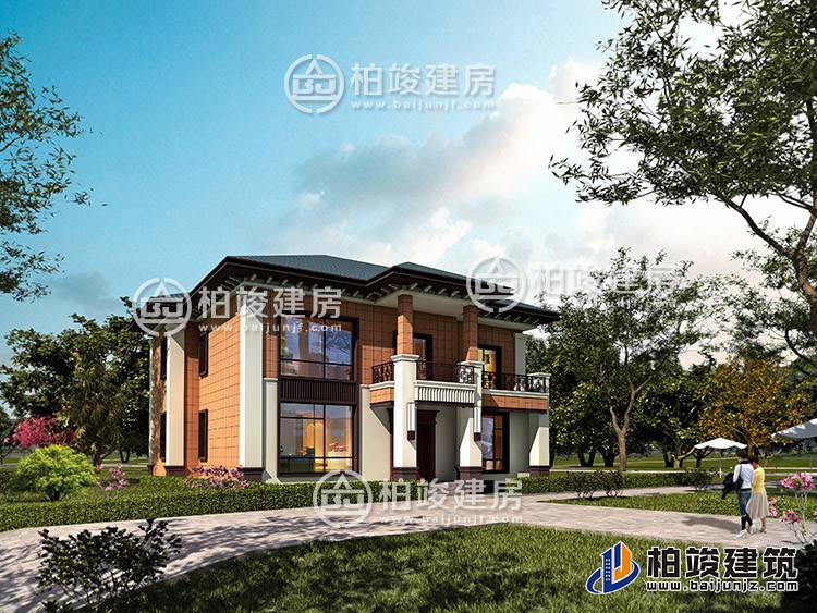 新農(nóng)村二層帶露臺小別墅設(shè)計圖紙及效果圖BZ235-新中式風(fēng)格