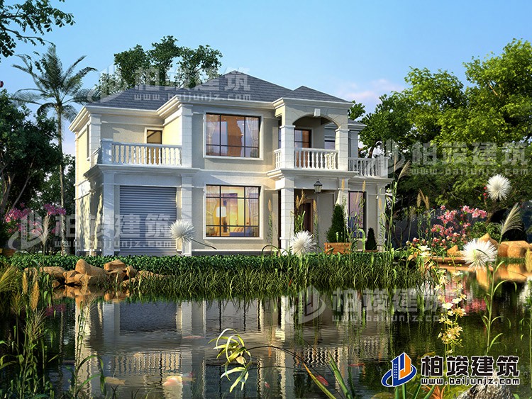 新農村簡歐二層帶車庫別墅圖紙及效果圖14 X 10 米BZ241-簡歐風格