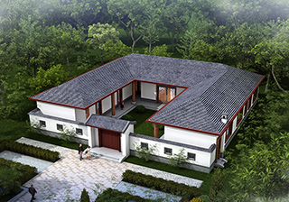 中式三合院平房設(shè)計(jì)圖及效果圖、施工圖