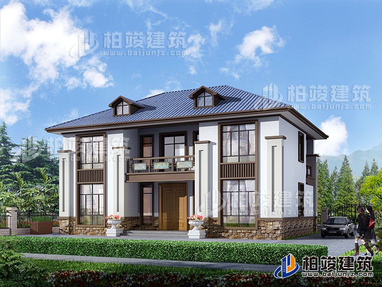 鄉(xiāng)村二層中式別墅施工及設計效果圖紙整套，小巧精致！BZ270-新中式風格