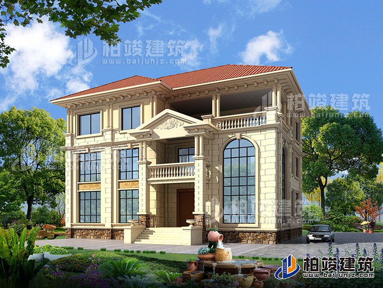 2019年最新款農(nóng)村三層簡歐別墅設(shè)計圖紙 17 x 13米BZ358-簡歐風格