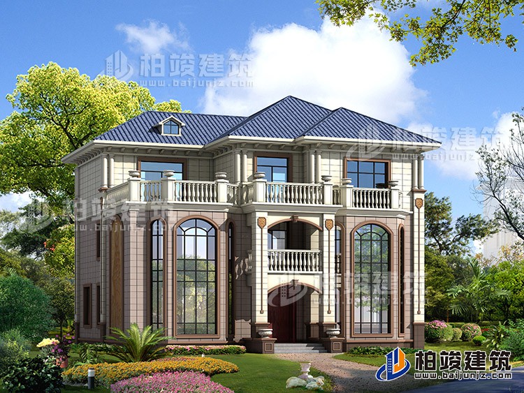 占地190平客廳挑高三層樓房設(shè)計(jì)圖，復(fù)式結(jié)構(gòu)BZ364-簡歐風(fēng)格