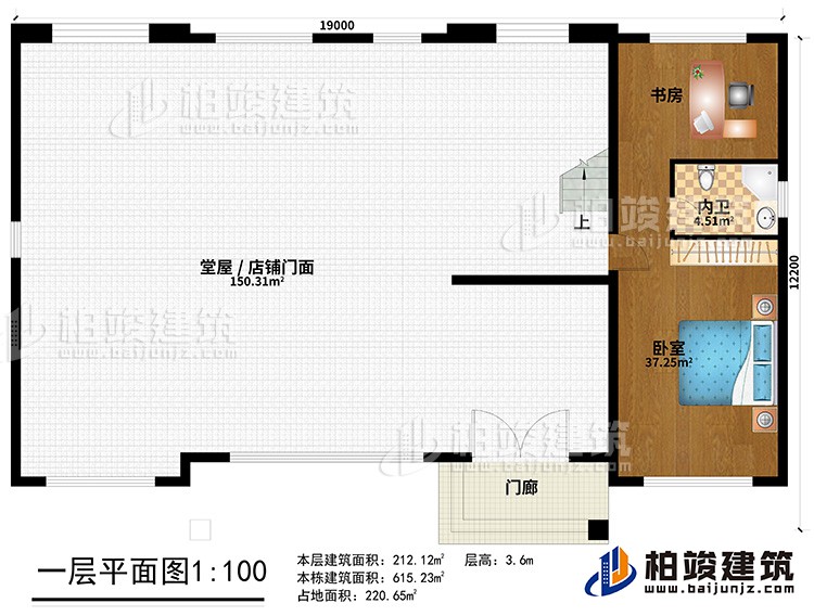 一層：門廊、堂屋/店鋪門面、臥室、書房、內(nèi)衛(wèi)