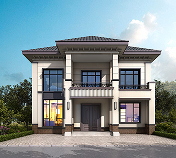 二層簡歐風(fēng)格農(nóng)村小別墅設(shè)計圖紙，帶露臺、柴火房