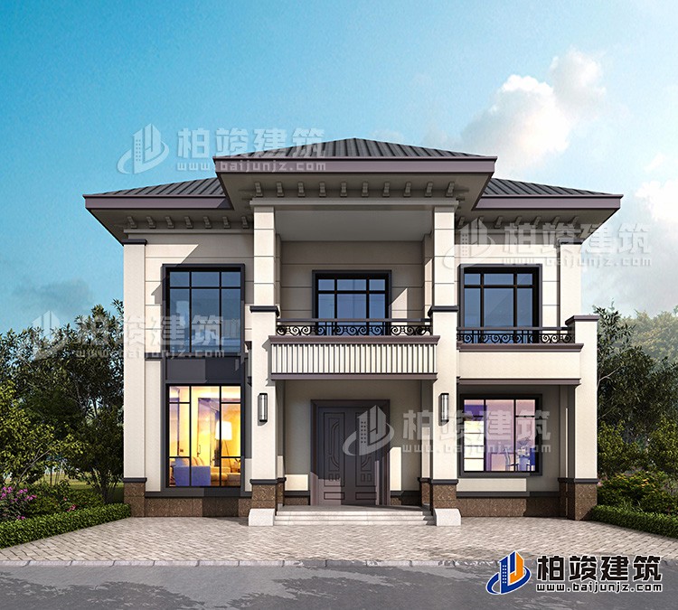 二層簡(jiǎn)歐風(fēng)格農(nóng)村小別墅設(shè)計(jì)圖紙，帶露臺(tái)、柴火房BZ280-簡(jiǎn)歐風(fēng)格