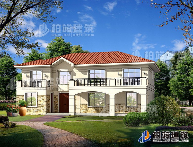 二層歐式小別墅設計方案，全套建筑設計圖紙+外觀效果圖BZ287-簡歐風格