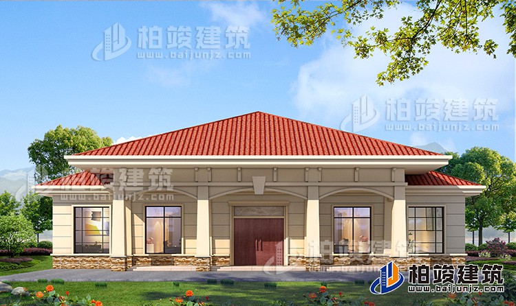 農(nóng)村20萬自建一層平房設計圖，占地面積280平米BZ114-簡歐風格