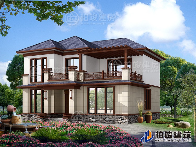 2019新款農(nóng)村20萬元二層小樓圖，占地140平米左右BZ288-新中式風(fēng)格