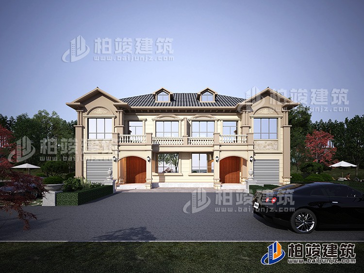農(nóng)村二層別墅設(shè)計(jì)圖，帶外觀效果圖，帶車庫兄弟自建推薦BJ2509-簡(jiǎn)歐風(fēng)格