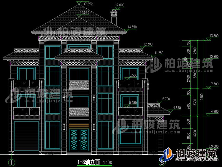 新款農(nóng)村四層別墅設(shè)計圖紙及效果圖，外立面清新別致BZ412-新中式風格