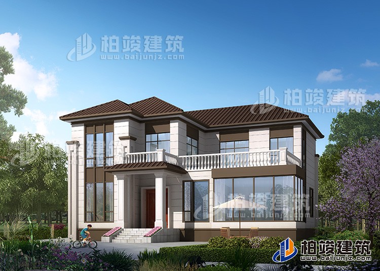 農村25萬別墅款式二層自建房設計圖，外觀簡約大氣BZ2513-簡歐風格