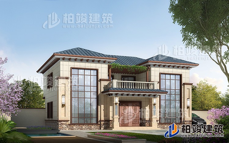 二層新農村170平方米小雙拼房屋設計圖紙，全套施工圖及效果圖BZ2523-新中式風格