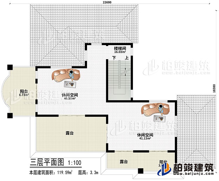 頂層：2休閑空間、2露臺、2陽臺、樓梯間