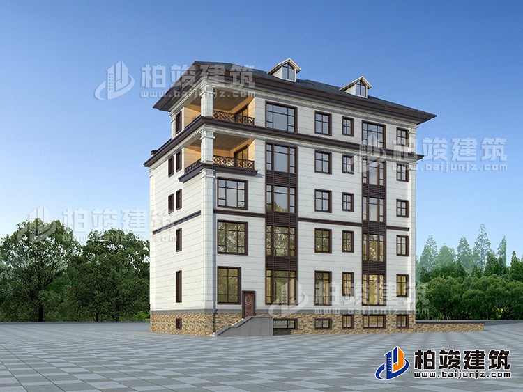 農(nóng)村五層自建房設(shè)計效果圖有電梯及地下車庫BZ506-新中式風格